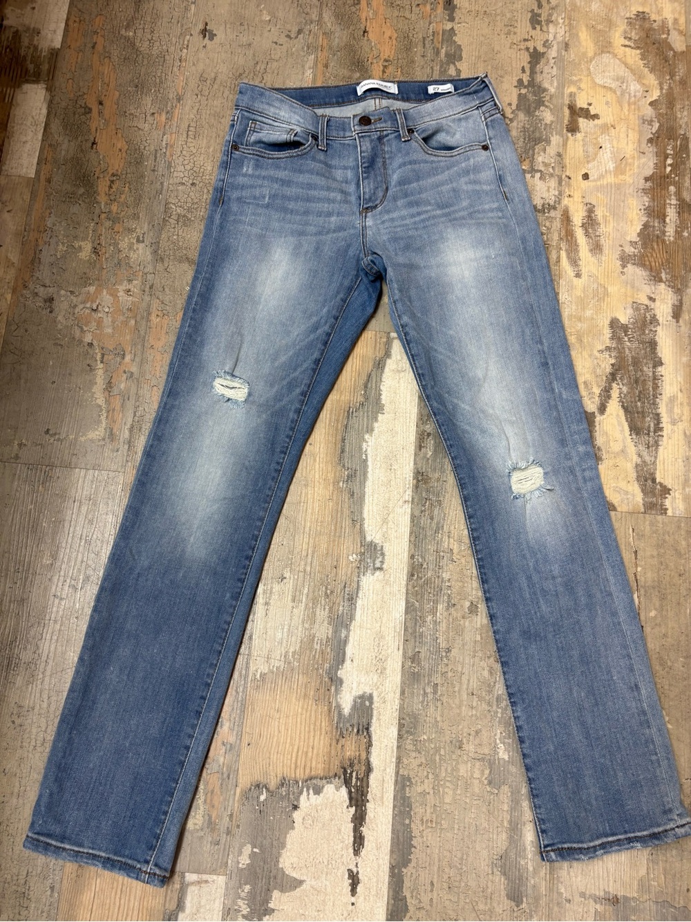 Banana Republic Light Blue Straight-Leg Distressed Jeans